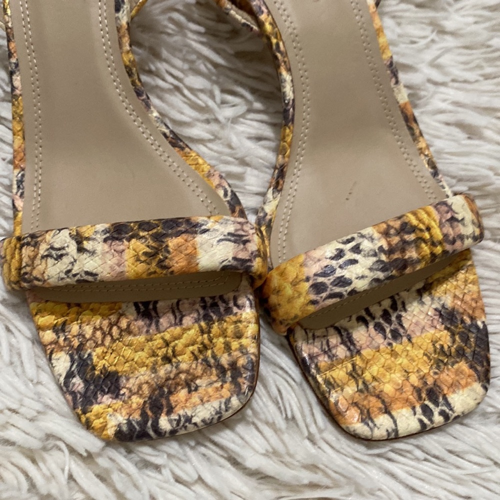 Sandro Ankle wrap around Maeva Yellow Brown snake-effect leather sandal 8 Animal - Picture 5 of 11